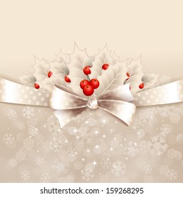 Vector Christmas background with ribbon, bow 