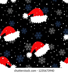 Vector of Christmas background with Santa Clauses hat and snowfall.Seamless pattern for New Year design