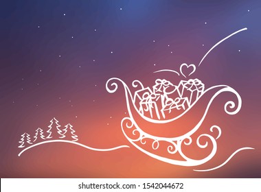 Vector of christmas background with sleigh and presents