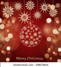 Vector Christmas background with snowflakes and the ball