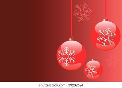 Vector Christmas Background with snowflakes, baubles, in reds colors