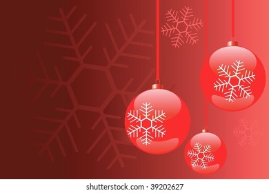 Vector Christmas Background with snowflakes, baubles, in reds colors