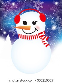 vector Christmas background with snowman. Christmas Card with winter Snowman - vector christmas illustration template with copy space.