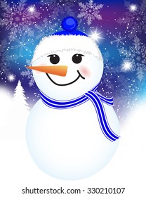 vector Christmas background with snowman. Christmas Card with winter Snowman - vector christmas illustration template with copy space.