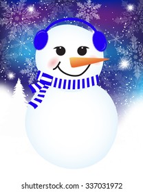 vector Christmas background with snowman. Christmas Card with winter Snowman - vector christmas illustration template with copy space.