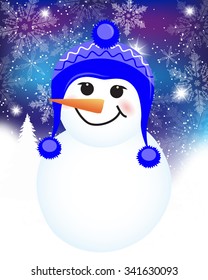 vector Christmas background with snowman. Christmas Card with winter Snowman - vector christmas illustration template with copy space.