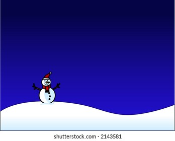 Vector Christmas background with snowman and snow.