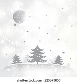 Vector Christmas background with a snowy winter landscape.