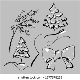 
VECTOR Fondo de Navidad con un
elegante  esbozo gráfico original de invierno  Establecer para el diseño de la tarjeta de Año nuevo 