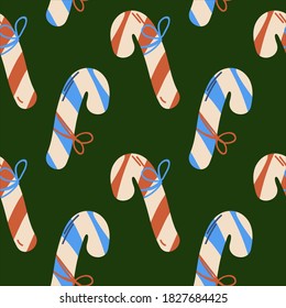 Vector Christmas background with sweets on a dark background. Cartoon texture of sweets background for Christmas. For a winter greeting card-a festive background drawn by hand in flat. Happy New year
