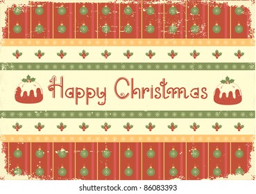Vector christmas background with text.Vintage pudding postcard