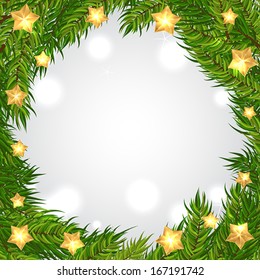 Vector Christmas background with Christmas tree, golden stars and place for your text