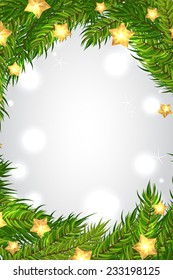 Vector Christmas background with tree, golden stars and place for text 