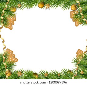 Vector Christmas background with christmas tree. Holiday frame