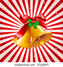 Vector Christmas background with two golden  bells