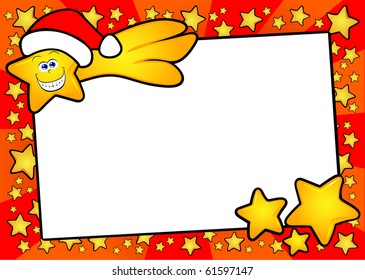 Vector Christmas background with white card and smiling funny comet