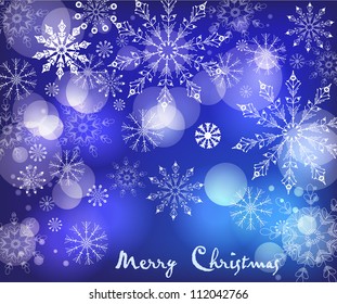 Vector Christmas background with white snowflakes on a blue background