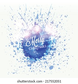 Vector Christmas background with white snowflakes, paint drops and place for your text
