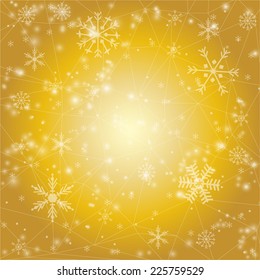 Vector Christmas background with white snowflakes on golden background