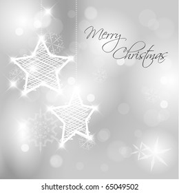 Vector fondo navideño con copos de nieve blancos, estrellas y lugar para tu texto
