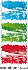 Vector Christmas Backgrounds Collection with waves, snowflakes and ice border. Blue, green, red color.