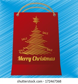 Vector christmas bag with tree isolated on blue background