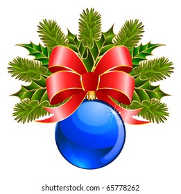 Vector christmas ball with bow on a white background
