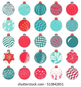 Vector Christmas Ball Decoration Set.