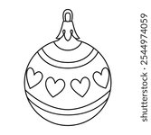Vector christmas ball doodle style. Hand drawn black and white isolated globe decorative for christmas trees, new year and christmas bauble coloring page. Vector illustration