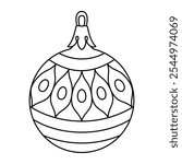 Vector christmas ball doodle style. Hand drawn black and white isolated globe decorative for christmas trees, new year and christmas bauble coloring page. Vector illustration