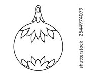 Vector christmas ball doodle style. Hand drawn black and white isolated globe decorative for christmas trees, new year and christmas bauble coloring page. Vector illustration