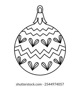 Vector christmas ball doodle style. Hand drawn black and white isolated globe decorative for christmas trees, new year and christmas bauble coloring page. Vector illustration
