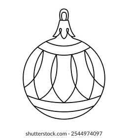 Vector christmas ball doodle style. Hand drawn black and white isolated globe decorative for christmas trees, new year and christmas bauble coloring page. Vector illustration