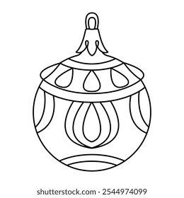 Vector christmas ball doodle style. Hand drawn black and white isolated globe decorative for christmas trees, new year and christmas bauble coloring page. Vector illustration