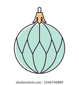 Vector christmas ball doodle style. Hand drawn line art, blue color isolated globe decorative for christmas trees, new year and christmas bauble. Vector illustration