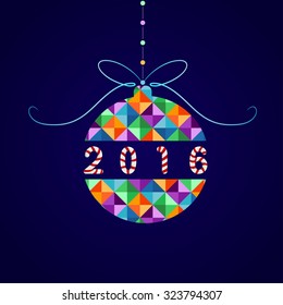 Vector Christmas ball of geometric shapes. Holiday design, triangle pattern. Can be used as New Year card, Christmas background, element for web design, print for clothes, etc.