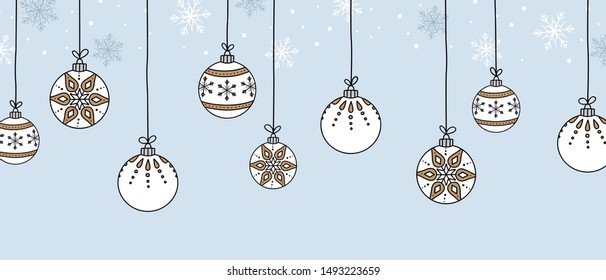Vector christmas ball hanging decoration hand drawn illustration with snowflakes