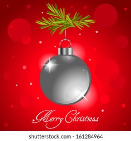 vector Christmas ball hanging on pine branch