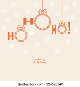 Vektor Weihnachtsball - ho-ho-ho! Einladung, Grußkarte mit Rahmen für Familienfoto oder Textfeld. Einfache Urlaubsgrafik für Print, Web