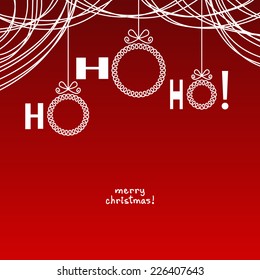 Vector christmas ball - ho-ho-ho! Invitation, greeting card with frame for family photo or text box. Simple holiday illustration for print, web