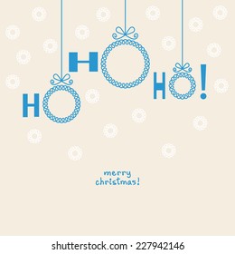 Vector Christmas ball - ho-ho-ho! Invitation, greeting card with frame for family photo or text box. Simple holiday illustration for print, web