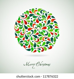 Vector Christmas ball made from colored decorative flower on soft background.