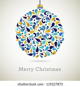 Vector Christmas ball made from colored decorative flower on soft background.