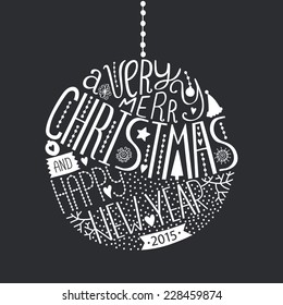 Vector christmas ball with new year lettering. Illustration on black background 2015