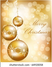 Vector Christmas ball on abstract golden lights background