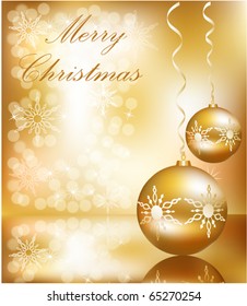 Vector Christmas ball on abstract golden lights background