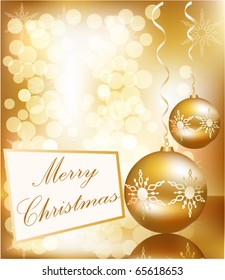 Vector Christmas ball on abstract golden lights background