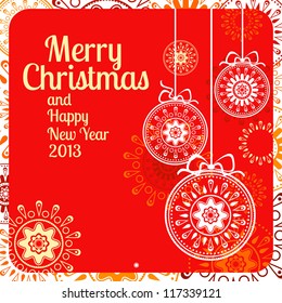 Vector christmas ball on the red background