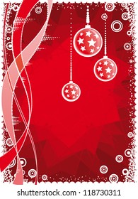 Vector christmas ball on red shining background with waves