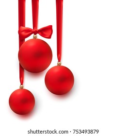 vector christmas ball on silk ribbon with bow. isolated on white background